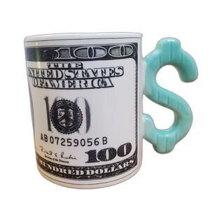 Vintage Franklin Dollar Sign Mug fBank Note Love of Money 1997 Handle Coffee Cup